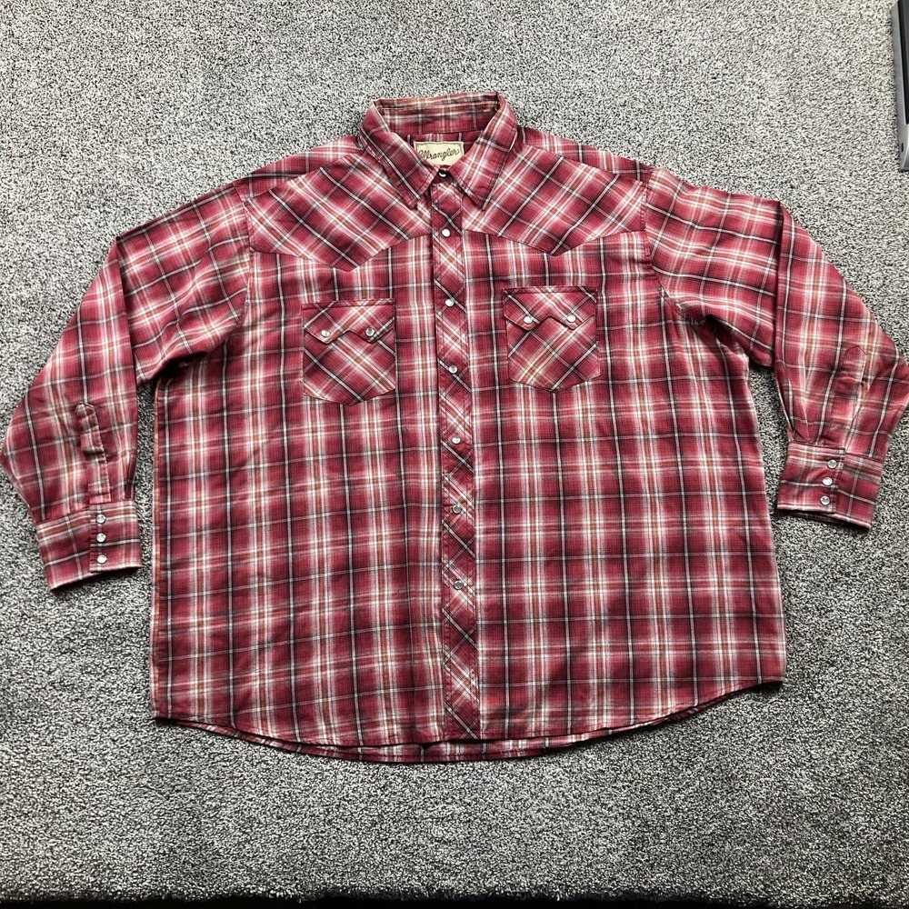 Wrangler Shirt XXXL Western Cowboy‎ Pearl Snap Plaid Rancher Light Weight Y2K